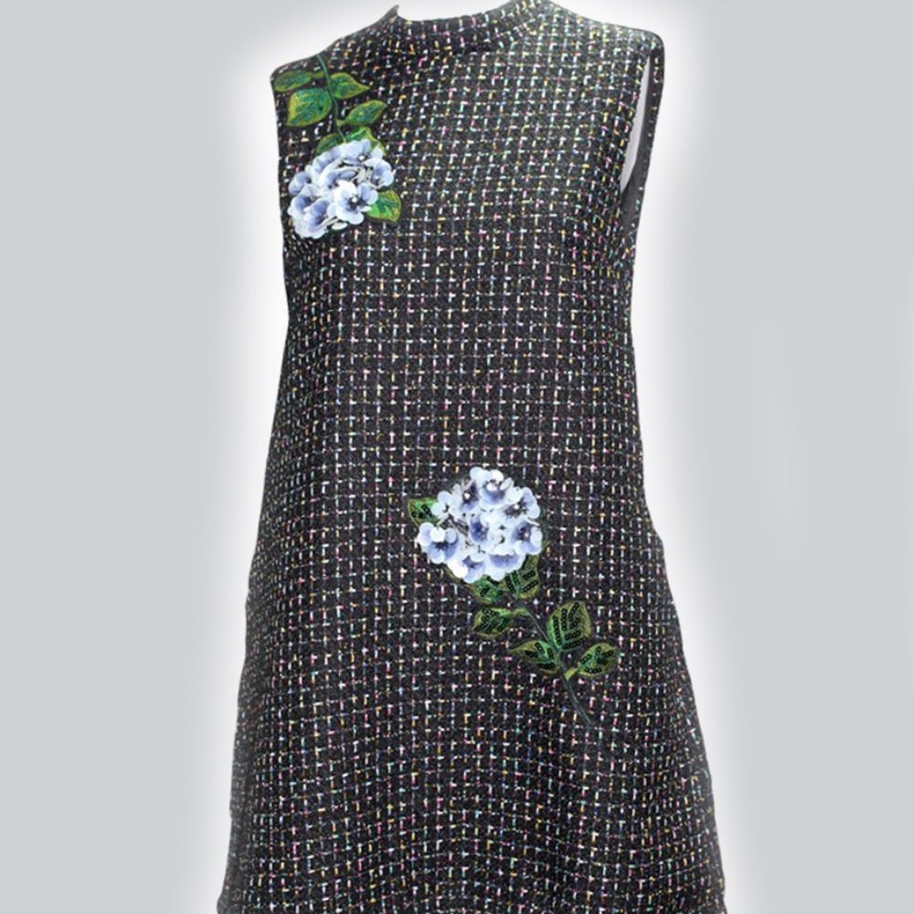 Sequin Hydrangea Tweed Dress-9937